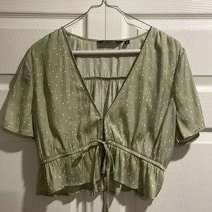 Green polka dot satin tie short sleeve top. Size AU 10, fits like 4-6 US.